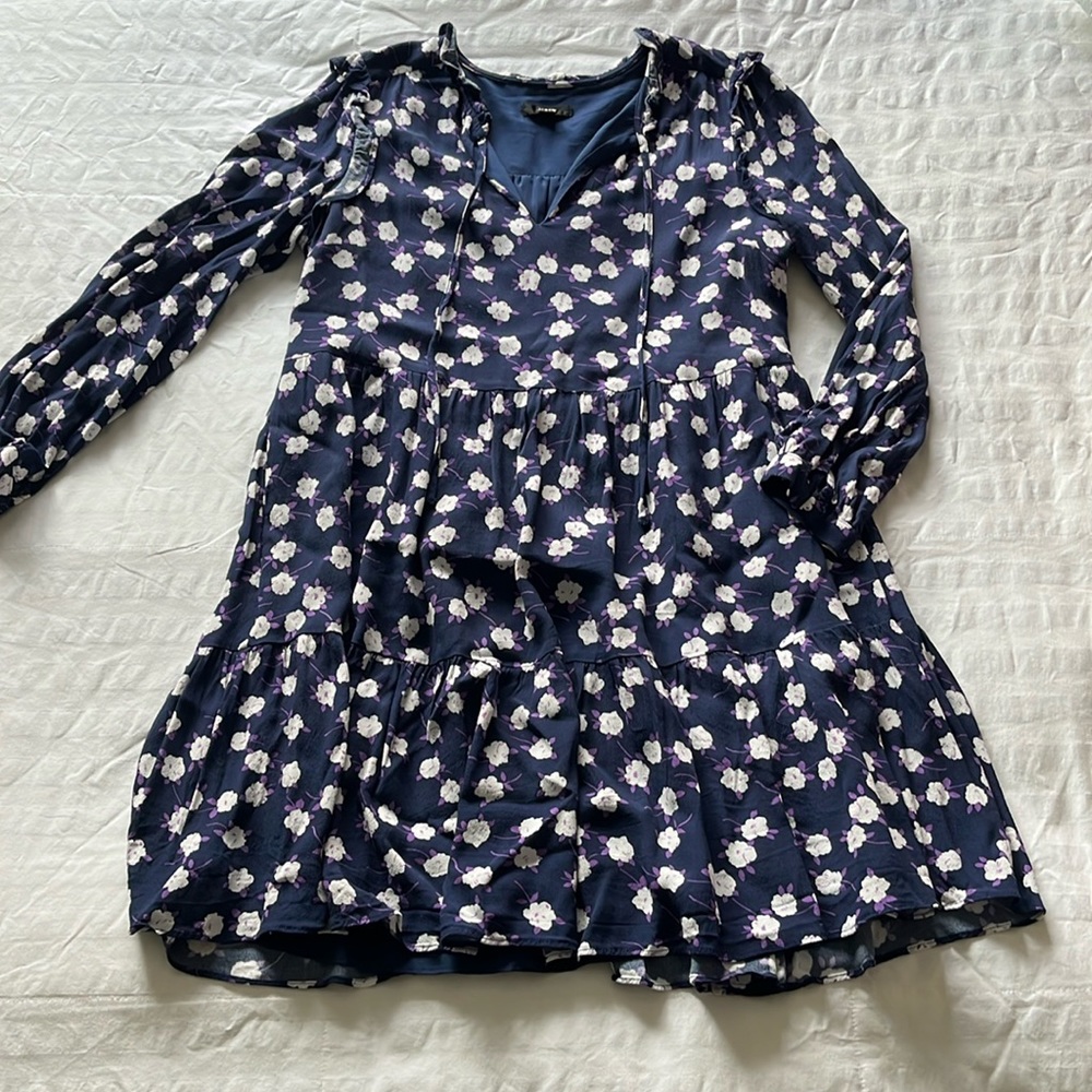 J. Crew Tie Neck Tiered Dress in Scattered Peony
